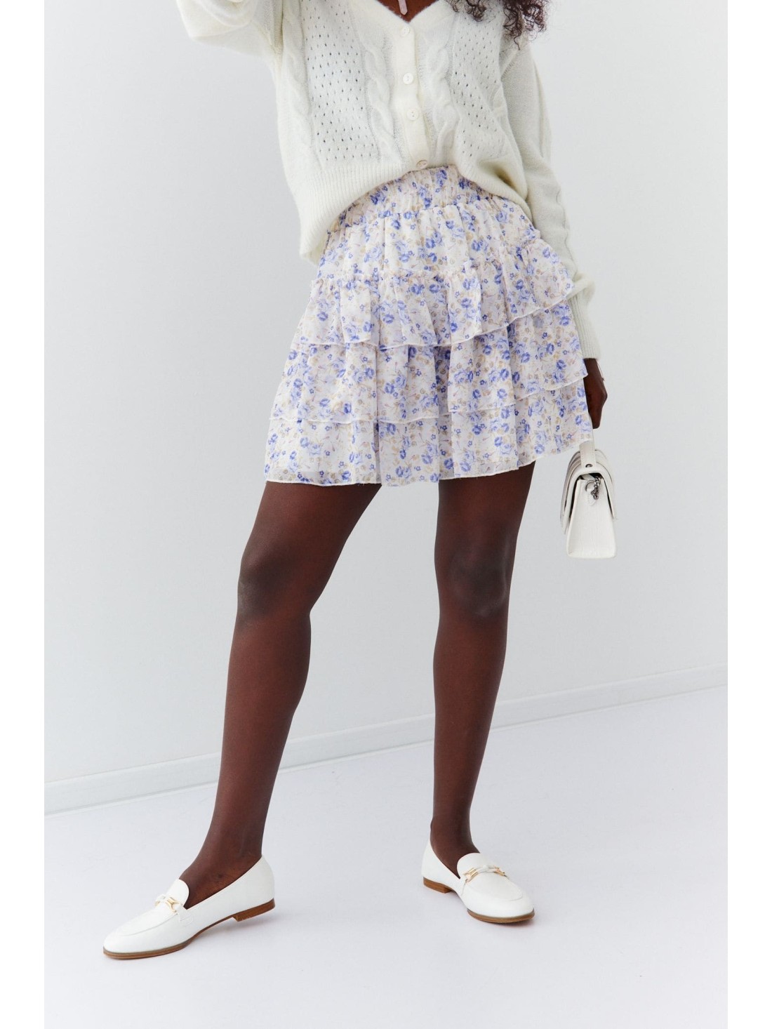 Light skirt with ruffles in flowers, creamy lilac 4007 - Online store - Boutique